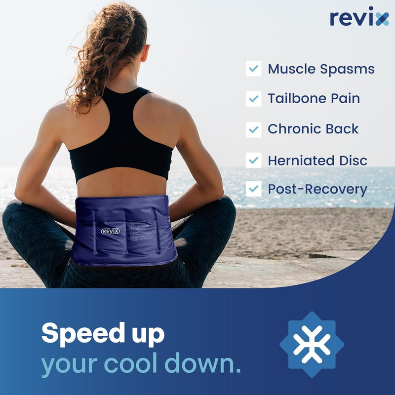 REVIX Ice Pack for Injuries Reusable Gel for Lower Back, Cold Packs for Back Shoulder, Elbow, Hip, Leg, Wrap around Entire Knee, Soft Cold Compress,16 × 9" Navy