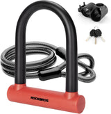 ROCKBROS U Lock Bike U Lock with Cable Heavy Duty anti Theft Bike Lock U-Lock 4 Ft Cable Mounting Bracket for Bikes Ebikes Motorcycles Scooters