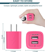 Wall Charger, AILKIN USB Plug Fast Charging Block, Power Adapter Cube 2 Port Charge Travel Brick Cell Quick Chargers Box for Iphone Samsung Galaxy USB Box Base Brick