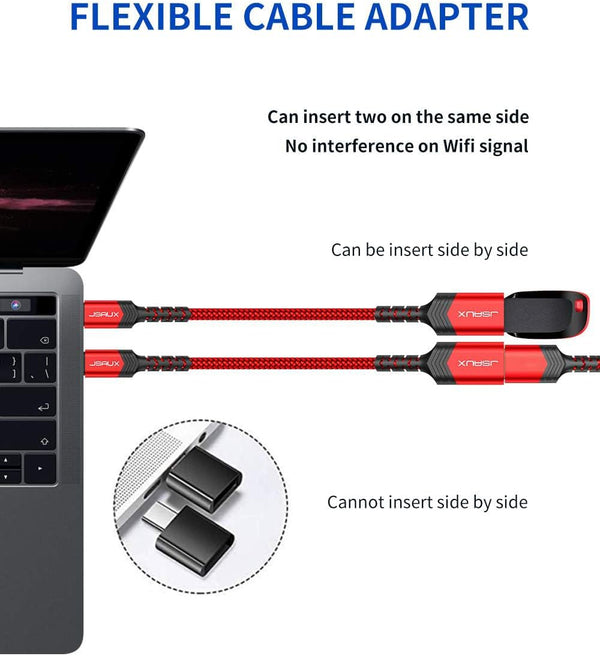 JSAUX USB C to USB Adapter [2 Pack], Type C 3.0 OTG Cable on the Go Type C Male to USB a Female Adapter Compatible with Macbook, Iphone 16 Pro Max/16 Plus/16E/15, Samsung Galaxy S25/S24/S23-Red