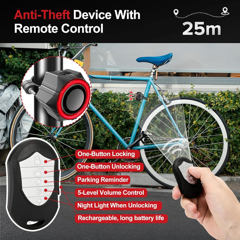 BANGTING 110Db Loud Bike Alarms with Remote, Wireless Best anti Theft Vibration Motorcycle Alarm, IP65 Waterproof Bicycle Alarm, Alarm System for Ebikes Moto Ebike Bicicletas Bikes Scooter (Black)