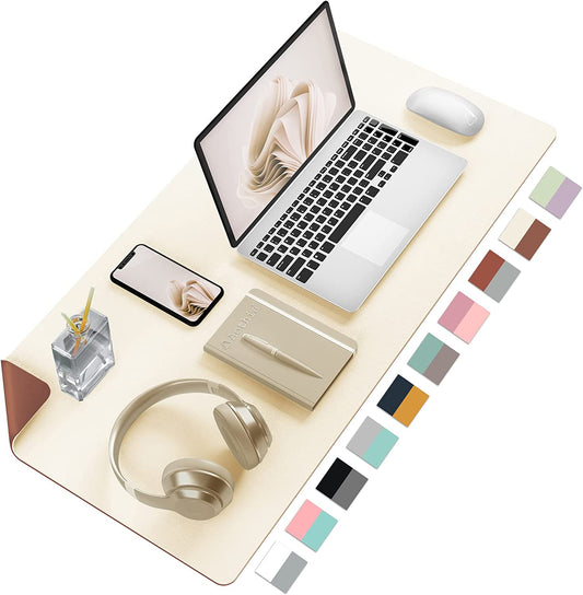 Aothia Double-Sided PU Leather Desk Pad - Non-Slip Large Mouse Pad & Desk Mat for Office, Home - Waterproof, Easy to Clean, Durable Dual-Sided Surface (31.5" X 15.7", Beige)