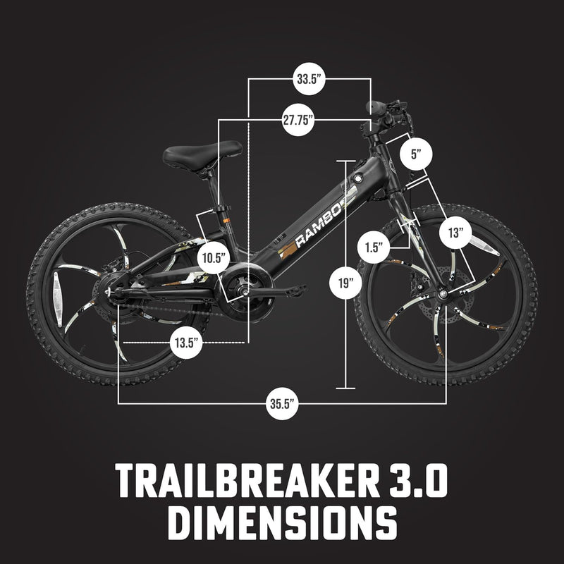 Rambo Bikes Trailbreaker 3.0 - Kid'S 20" Electric Bike | EBIKE with Pedals | 250W Motor 17MPH Activated Motor Cut Off-Intergrated Battery 24W 10.5AH EBIKE Delivers Throttle Controlled Power on Demand