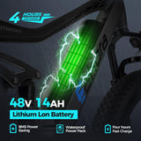 Eahora AM200 750W Electric Bikes for Adult 48V 14AH Fat Tire Electric Mountain Bike with Full Suspension, Hydraulic Brakes, Color Display, Shimano 9 Speed Gears, Cruise Control