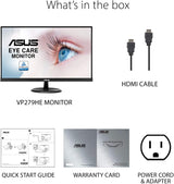 ASUS VP279HE 27” Monitor, 1080P Full HD, 75Hz, IPS, Adaptive-Sync/Freesync, Eye Care, HDMI VGA, Frameless, Low Blue Light, Flicker Free, VESA Wall Mountable