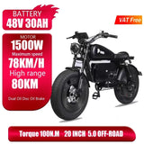 Hydraulic Brake1500W Motorbikes 60AH Ebike Adult Road Electric Bicycle 20 Inch Off-Road Fat Tyre Electric Bike Tandem  Ebikes