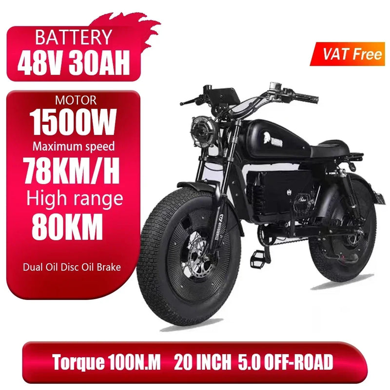 Hydraulic Brake1500W Motorbikes 60AH Ebike Adult Road Electric Bicycle 20 Inch Off-Road Fat Tyre Electric Bike Tandem  Ebikes