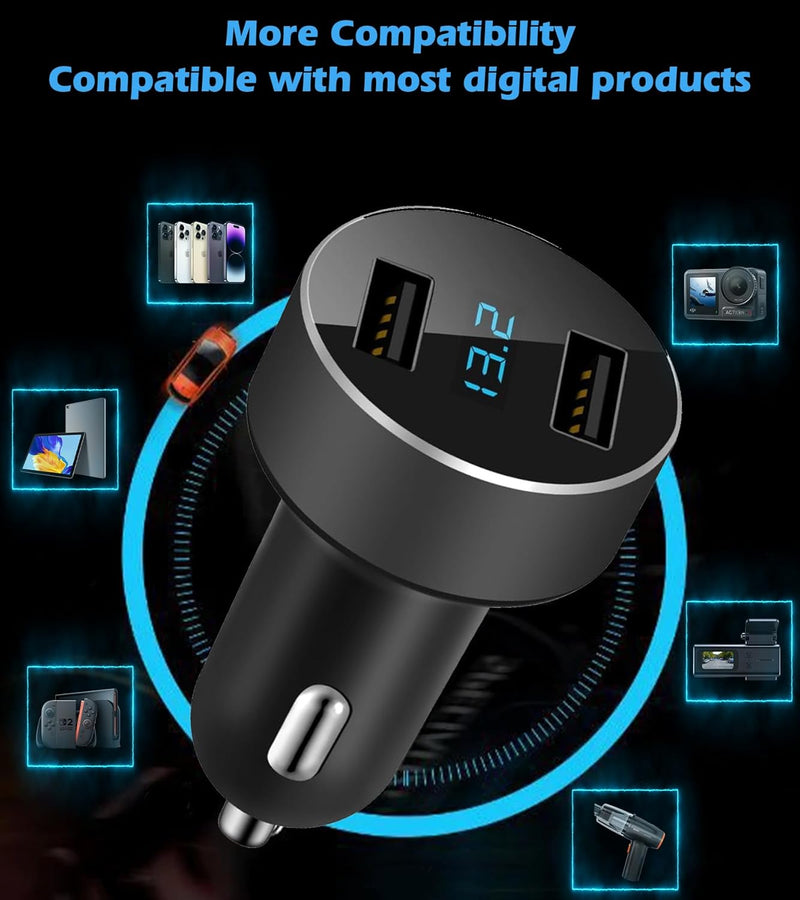LIHAN Dual USB Car Charger, 4.8A Output, 12/24 Volt USB Adapter Plug for Cigarette Lighter Voltage Meter, Compatible with Iphone,Ipad, Samsung Galaxy, LG, Google, Black