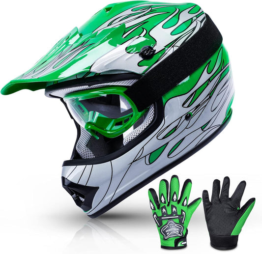 TCMT Youth Kids Helmet Motocross ATV Dirtbike BMX MX Offroad Full Face Motorcycle Helmet Gloves Goggles Dot Approved