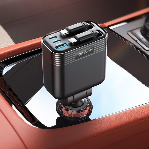 JOYROOM Retractable 5 Port 66W USB C Car Charger - Fast Charging for Iphone 16/15/14 Pro Max, Samsung S24