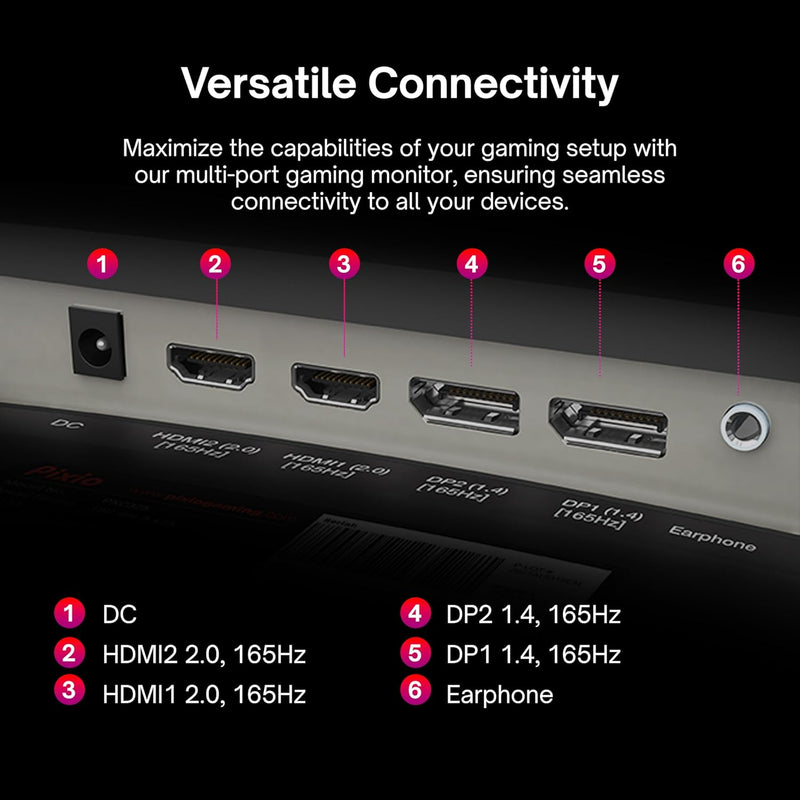 Pixio PXC325 32 Inch 165Hz Refresh Rate FHD 1080P Resolution 1500R Curved VA Panel 1Ms MPRT Response Time Adaptive Sync HDR Tilting Stand Gaming Monitor