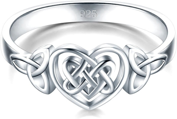 BORUO 925 Sterling Silver Ring Celtic Knot Heart High Polish Tarnish Resistant Eternity Wedding Band Stackable Ring