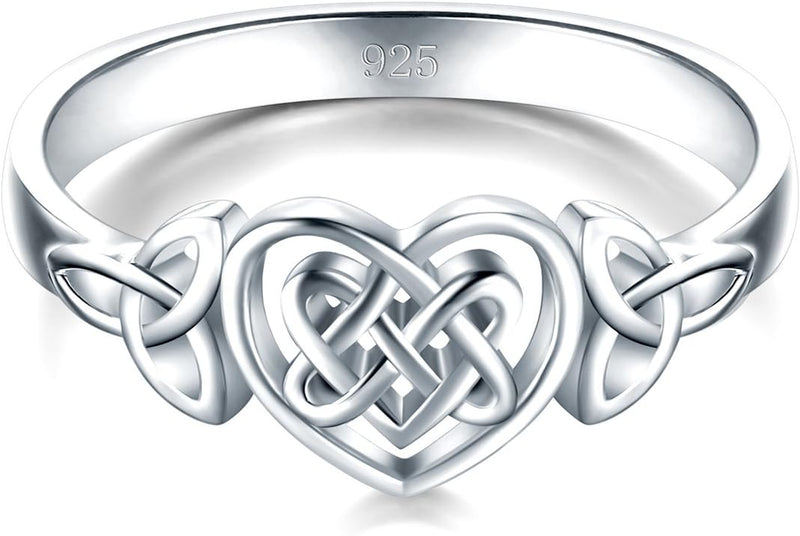BORUO 925 Sterling Silver Ring Celtic Knot Heart High Polish Tarnish Resistant Eternity Wedding Band Stackable Ring