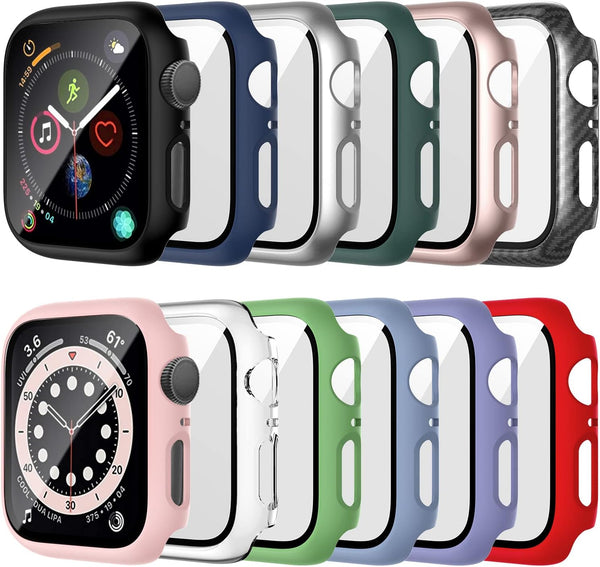 Haojavo 12 Pack Case with Tempered Glass Screen Protector Compatible for Apple Watch 44Mm SE (2Nd Gen) Series 6 5 4 SE, Full Hard PC Scratch Resistant Bumper Protective Cover for Iwatch Accessories