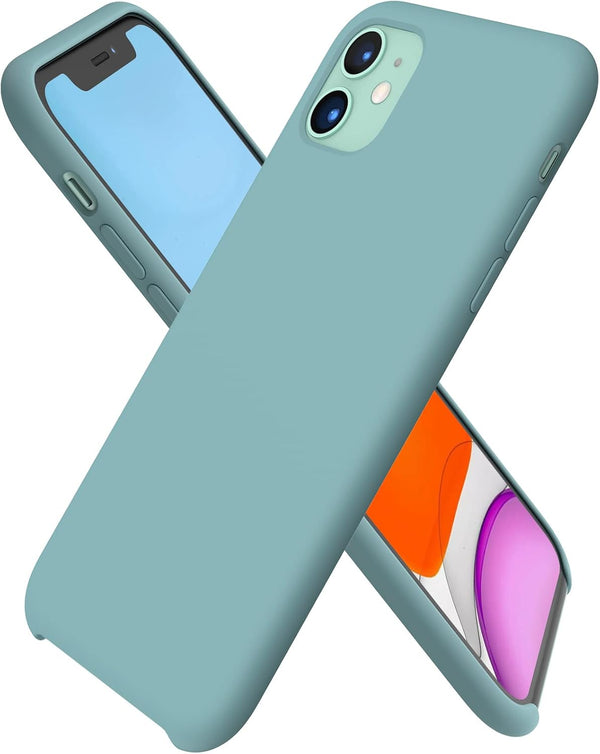 ORNARTO Compatible with Iphone 11 Liquid Silicone Case 6.1 Inch, Slim Liquid Silicone Case with Open Bottom Style Soft Gel Rubber Cover - Cactus