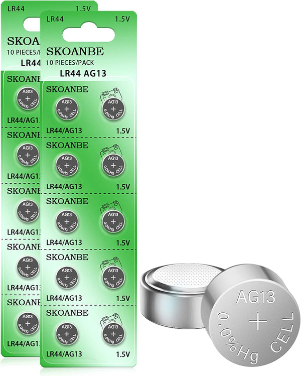 SKOANBE 20PCS AG13 LR44 A76 SR44 303 357 1.5V Button Coin Cell Battery