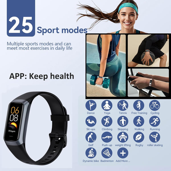 Health and Fitness Tracker for Men and Women, AMOLED Display, Compatible with Android & iOS, Features Blood Pressure Monitoring, Calorie Tracking, Alarm, Stopwatch, and IP68 Waterproof Rating