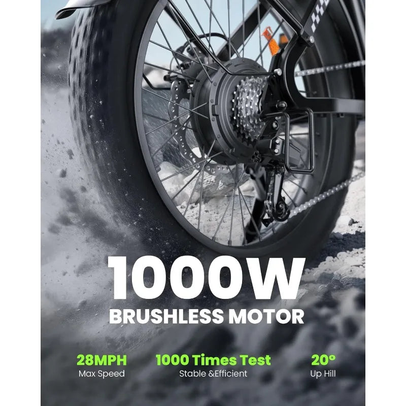 U8 Electric Bike for Adults,1000W Peak Motor Ebike,Max 20/28MPH 75-105Miles Range Electric Bicycle,48V 13AH/18AH Batte