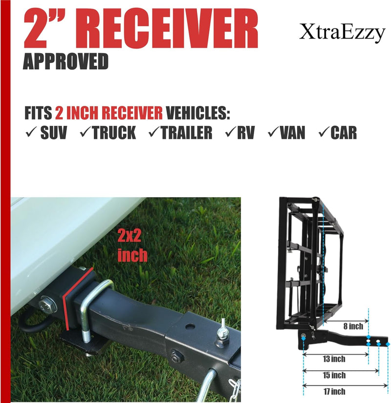Hitch-Mount Bike Rack for Ebike Heavy-Duty - Comes with Cargo Carrier Fits 2 Electric Fat-Tire Mountain Bicycles Fits 2" Receiver for Car Trailer SUV Truck RV Minivan