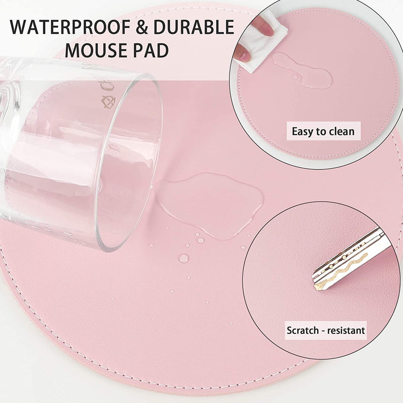Ysagi 2 Pack Ultra Thin Waterproof PU Leather Mouse Pad,Stitched Edges,Works for Computers, Laptop,All Types of Mouse Pad, Office/Home(8.66'', 2 Pack, Pink)