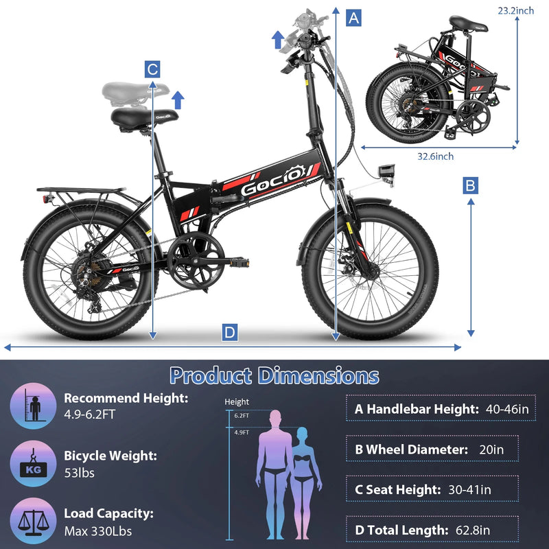 Foldable Electric Bike for Adults, Peak 750W Electric Mountain Bicycles, 20" * 2.4" Fat Tire Electric Bicycle, 375Wh 48V Removable Lithium-Ion Battery,Urban Commuter Ebike Man Woman UL2849