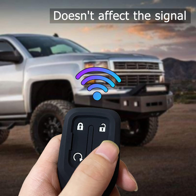 TANDRIVE 2PCS Silicone Smart Key Fob Case Cover for 2023 2022 2021 2020 2019 Chevy Silverado and GMC Sierra 1500 2500HD 3500HD, Remote Protector Accessories Holder(Key Ring,Black and Black)