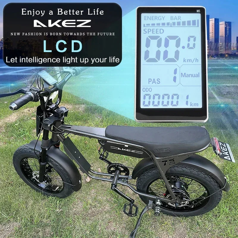 Akez-Electric Motorcycle Bike with 2 Seats 20*4.0 Fat Tire Off-Road Ebikes 1500W 48V 18AH 20 in 2023 Electric Bicycle New Fatbik