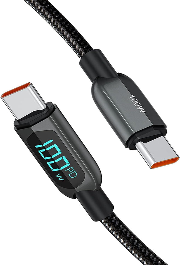 Cablecreation 3.3FT USB C to USB C Cable 2-Pack PD 100W with LED Display, Durable USB C Cable Braided with Display for Ipad Air, Pro, Macbook Pro, Galaxy S23 Pixel Steam Deck PS5 1M Black