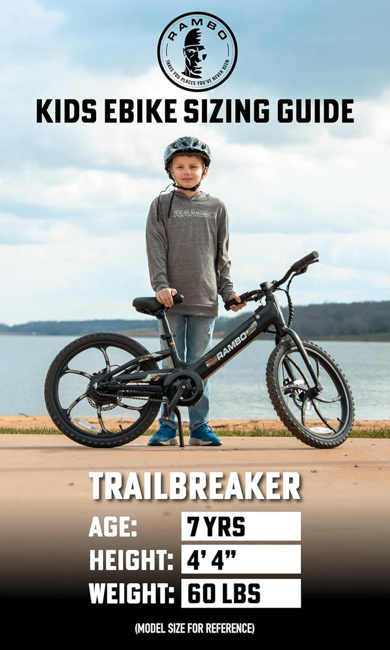 Rambo Bikes Trailbreaker 3.0 - Kid'S 20" Electric Bike | EBIKE with Pedals | 250W Motor 17MPH Activated Motor Cut Off-Intergrated Battery 24W 10.5AH EBIKE Delivers Throttle Controlled Power on Demand