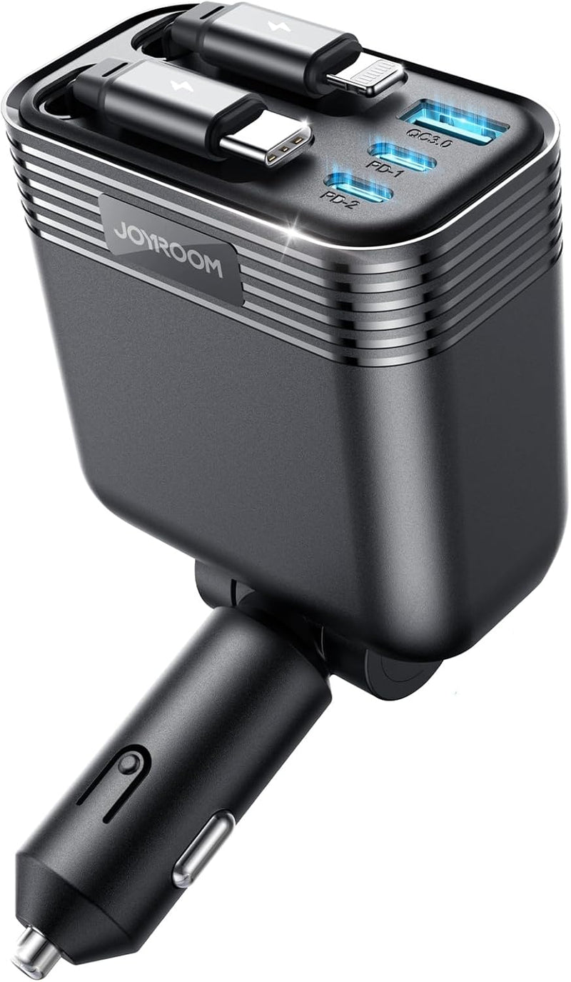 JOYROOM Retractable 5 Port 66W USB C Car Charger - Fast Charging for Iphone 16/15/14 Pro Max, Samsung S24