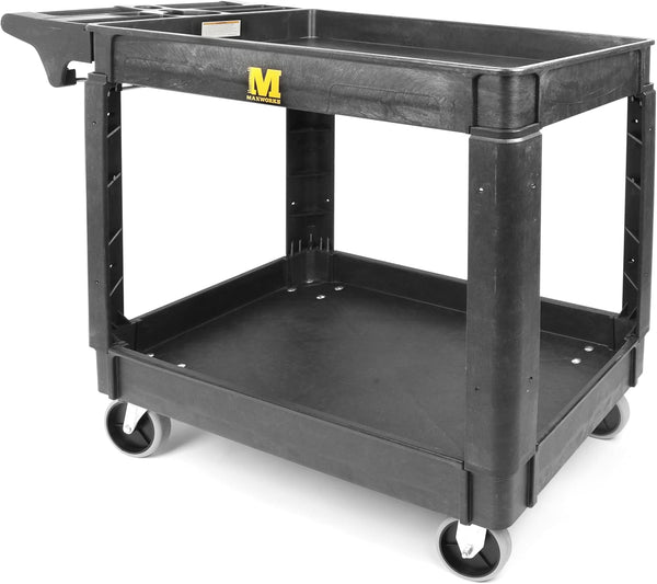 Maxworks 80855 500-Lb Utility Service PP Cart with Two Trays and Wheels 30 Inch X 16 Inch Overall Dimensions