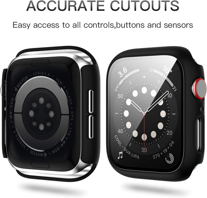 Haojavo 12 Pack Case with Tempered Glass Screen Protector Compatible for Apple Watch 44Mm SE (2Nd Gen) Series 6 5 4 SE, Full Hard PC Scratch Resistant Bumper Protective Cover for Iwatch Accessories