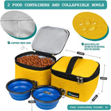 Petami Dog Travel Bag, Travel Pet Bag Organizer, Dog Food Travel Bag with Food Container and Bowls, Dog Travel Supplies Gift Accessories for Weekend Camping, Dog Cat Diaper Bag (Yellow, Medium)