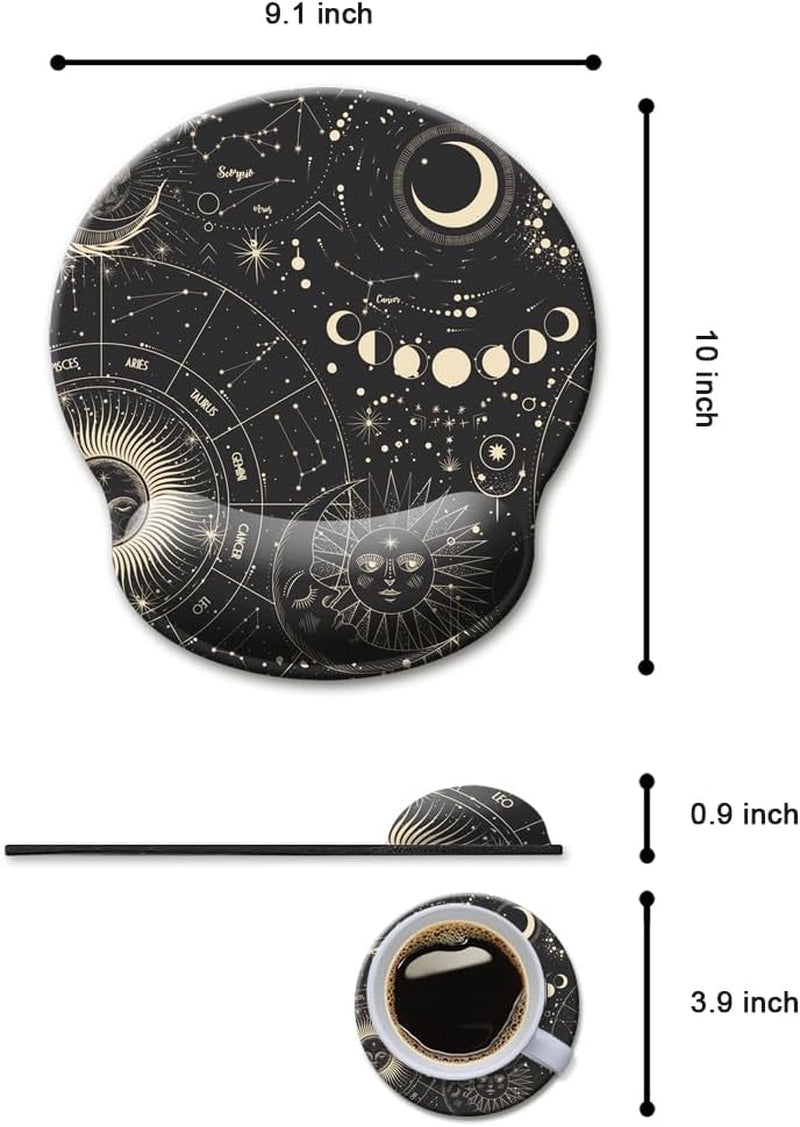HOPONY Ergonomic Wrist Support Gel Mouse Pad, Wrist Rest Comfortable Computer Mouse Pad for Laptop, Pain Relief, Non-Slip Rubber Base,Moon Phase