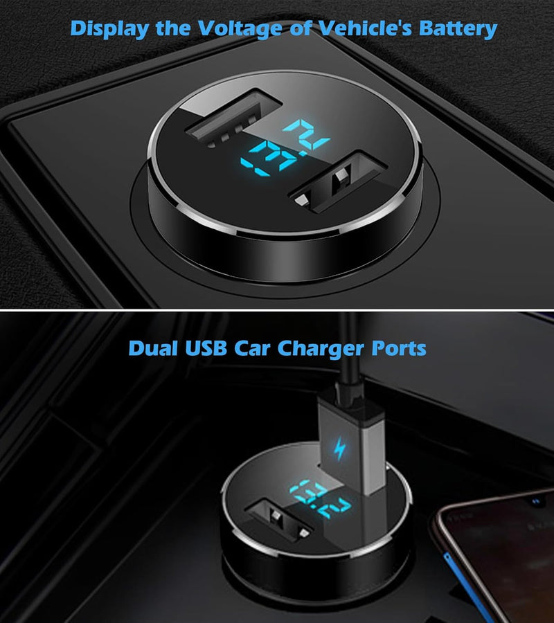 LIHAN Dual USB Car Charger, 4.8A Output, 12/24 Volt USB Adapter Plug for Cigarette Lighter Voltage Meter, Compatible with Iphone,Ipad, Samsung Galaxy, LG, Google, Black