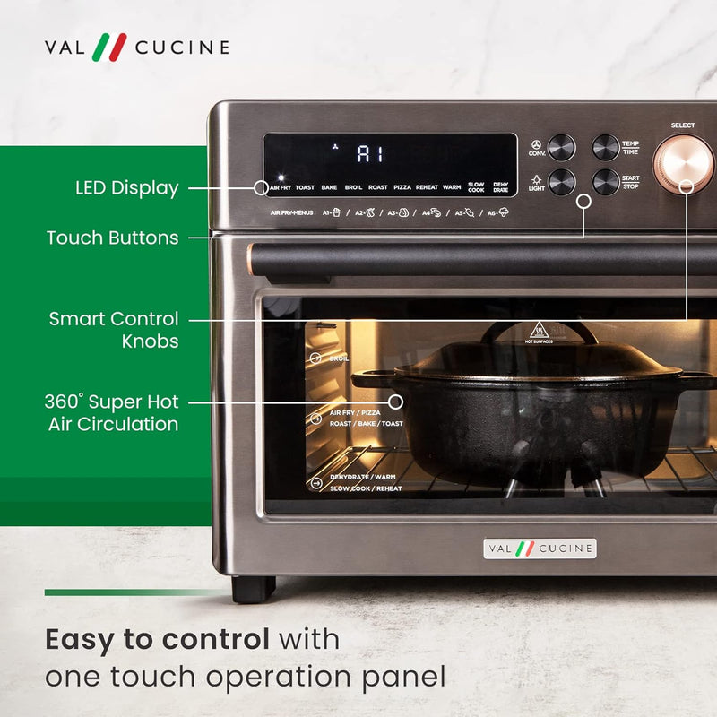 VAL CUCINE 26.3 QT/25 L Extra-Large Smart Air Fryer Toaster Oven, 10-In-1 Convection Countertop Oven Combination (Black Matte Stainless Steel)