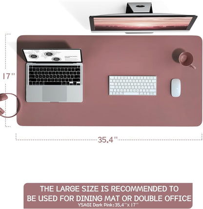 Ysagi Non-Slip Leather Desk Pad L Size, Waterproof Laptop Computer Desk Keyboard Mat, Table Protector Blotter Mat, Large Mouse Pad for Office/Work/Home/Decor(Dark Pink, 35.4" X 17")