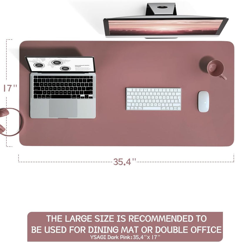 Ysagi Non-Slip Leather Desk Pad L Size, Waterproof Laptop Computer Desk Keyboard Mat, Table Protector Blotter Mat, Large Mouse Pad for Office/Work/Home/Decor(Dark Pink, 35.4" X 17")