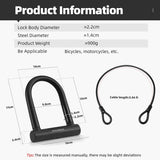 ROCKBROS U Lock Bike U Lock with Cable Heavy Duty anti Theft Bike Lock U-Lock 4 Ft Cable Mounting Bracket for Bikes Ebikes Motorcycles Scooters