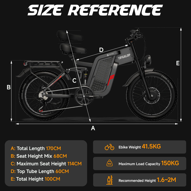 TIFGALOP F7 Electric Bicycle 2000W 52V 24AH Full Suspension Shock Absorption All Terrain Off-Road Hydraulic Disc Brakes Ebikes