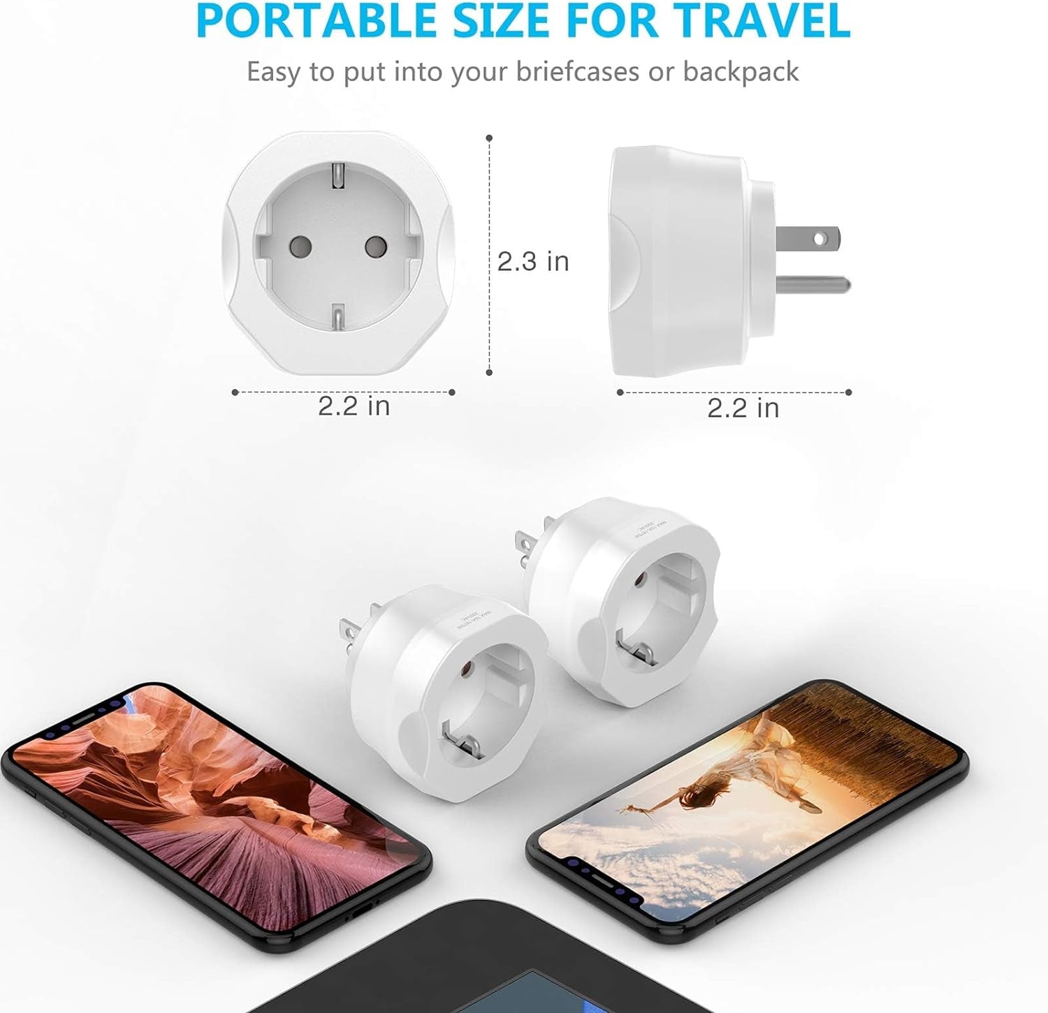 1 Pack European to US Plug Adapter, VINTAR EU to US Adapter, Europe to USA Travel Converter for Most of EU Spain France Type C E F Plugs to America