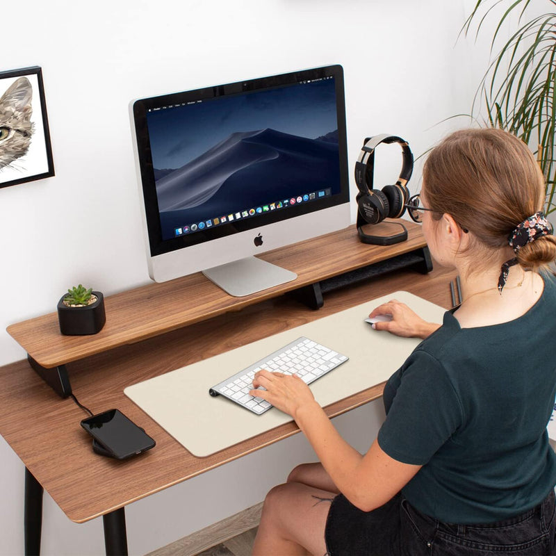 Aothia Double-Sided PU Leather Desk Pad - Non-Slip Large Mouse Pad & Desk Mat for Office, Home - Waterproof, Easy to Clean, Durable Dual-Sided Surface (31.5" X 15.7", Beige)