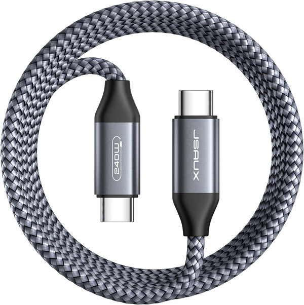 JSAUX 240W USB C to USB C Cable 2-Pack 10FT+10FT, 5A Type C to Type C Charger USB-C Fast Charging Cord Compatible with Macbook Pro/Air M2 Ipad Pro Air 5/4, Ipad Mini 6, Dell XPS Samsung S23/S22 Grey