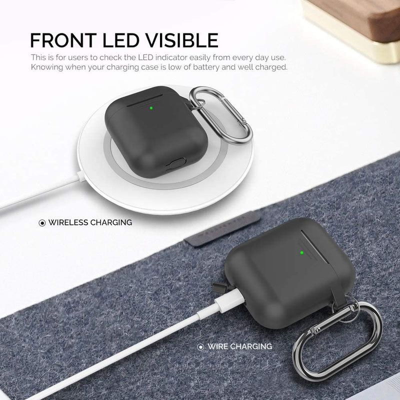 Ahastyle Upgrade Silicone Case Protective Cover [Front LED Visible] Compatible with Apple Airpods 2 & 1 (Black)