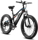 Eahora Electric Bike 750W Electric Mountain Bike 26In, 31MPH Adults Ebike with Full Suspension and Hydraulic Brakes, USB Color Display, 48V 15Ah Battery, 4.0'' Fat Tires E-MTB