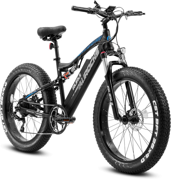 Eahora Electric Bike 750W Electric Mountain Bike 26In, 31MPH Adults Ebike with Full Suspension and Hydraulic Brakes, USB Color Display, 48V 15Ah Battery, 4.0'' Fat Tires E-MTB