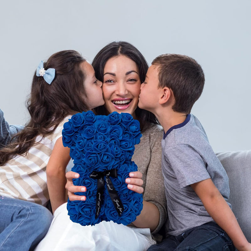 Duhouse Rose Bear Rose Teddy Bear Flower Gift Black Box for Valentines Gifts Anniversary Christmas,Birthdays Bridal Showers -Fully Handmade 10 Inch Flower Bear Clear Gift Box (Royal Blue)