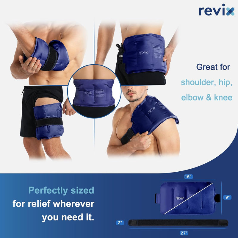 REVIX Ice Pack for Injuries Reusable Gel for Lower Back, Cold Packs for Back Shoulder, Elbow, Hip, Leg, Wrap around Entire Knee, Soft Cold Compress,16 × 9" Navy
