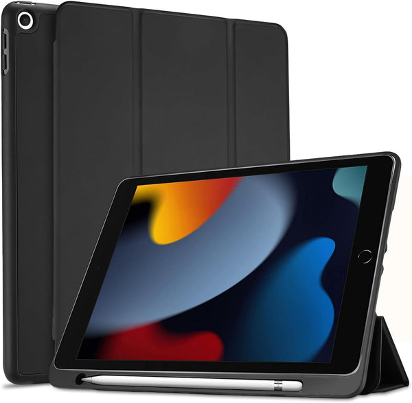 Procase Smart Case for Ipad 10.2 (9Th Gen 2021/ 8Th Gen 2020 / 7Th Gen 2019) with Pencil Holder and Soft TPU Back Cover, Slim Steady Stand Protective Case for 10.2" Ipad -Black