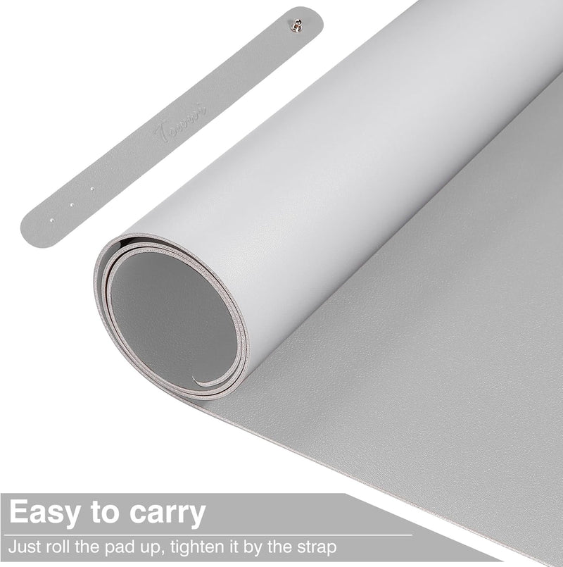 TOWWI Dual Sided Desk Pad, Large Desk Mat, Waterproof Desk Blotter Protector Mouse Pad, Leather Desk Pad Large for Keyboard and Mouse (36" X 17", Gray/Sliver)